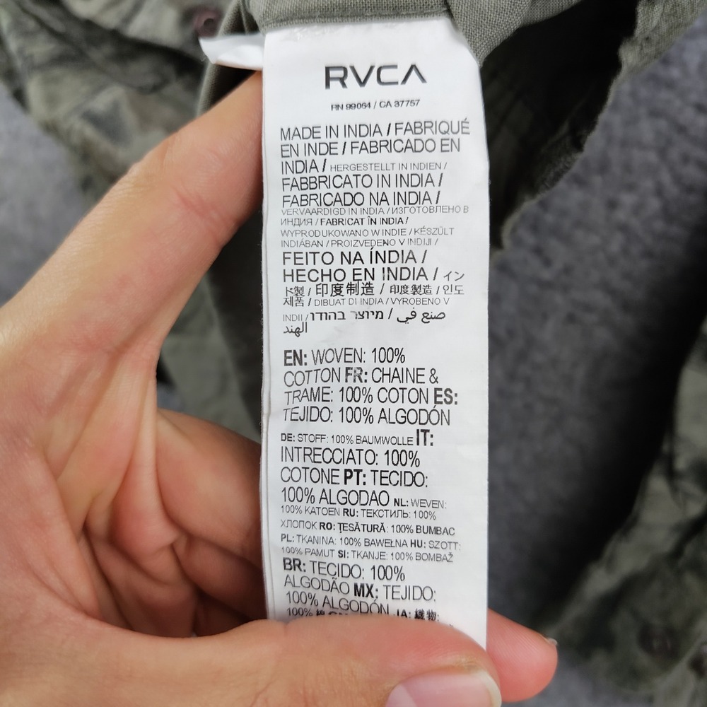RVCA Shirt Mens Medium Horton Fish Trout Print Olive Green Button Up - Picture 6 of 7